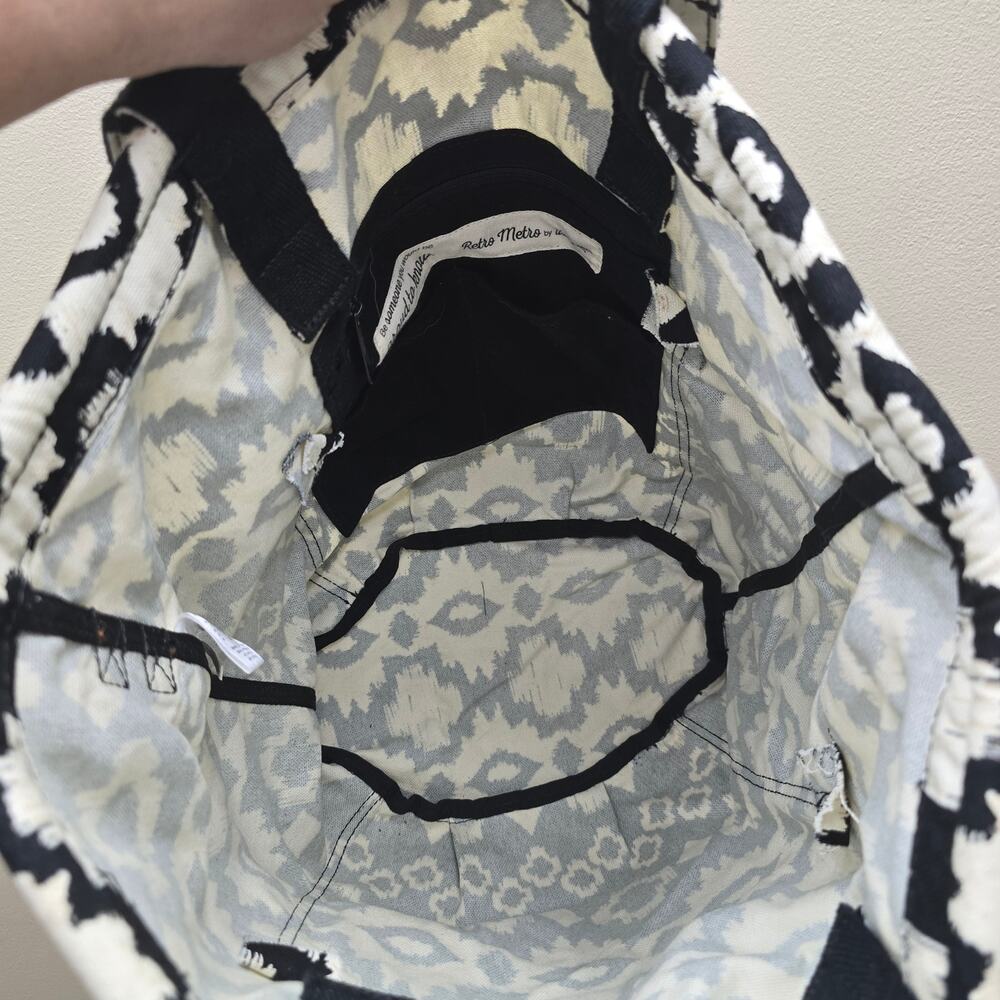 Thirty-One Retro Metro Aztec Print Canvas Tote Bag Bohemian Boho White Black - Picture 12 of 14